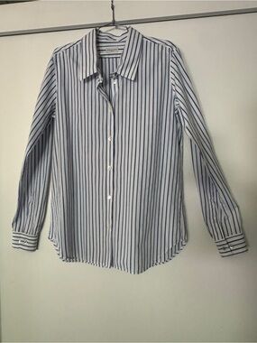 Dries Van Noten Women’s Blue & White Stripe Button-Up Blouse Size 6/8